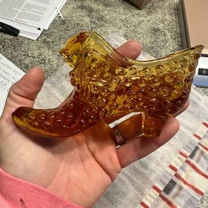 Vintage Fenton glass amber shoe